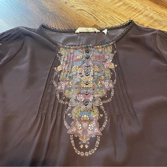Soft Surroundings Sheer Brown Floral Bohemian Blouse Women's Size Medium - Picture 3 of 8